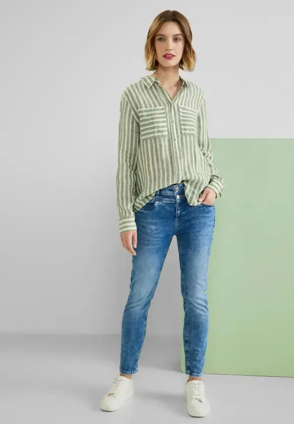 343769- Leafy Green Stripe Linen Shirt - Street One