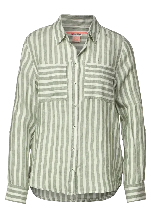 343769- Leafy Green Stripe Linen Shirt - Street One