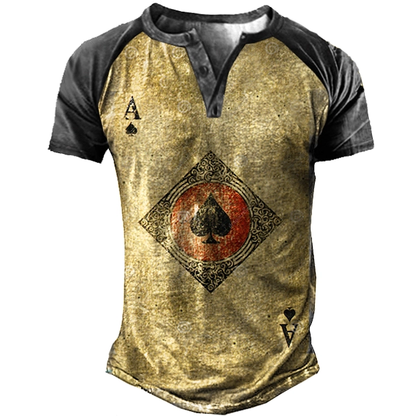 Ace A Men's Vintage Henley Tactical Short Sleeve T-Shirt