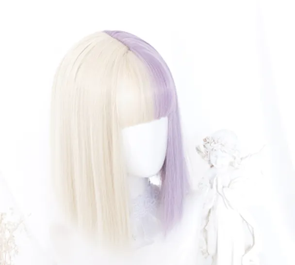 ALEEBY HARAJUKU LOLITA PURPLE WHITE SHORT STRAIGHT WIG BY31170