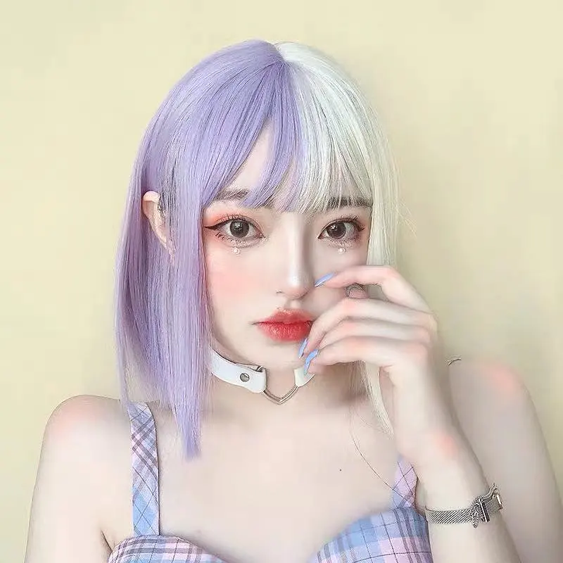 ALEEBY HARAJUKU LOLITA PURPLE WHITE SHORT STRAIGHT WIG BY31170