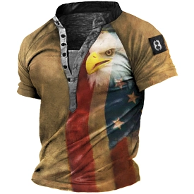 American Flag Eagle Men's Outdoor Tactical Henley Short Sleeve T-Shirt