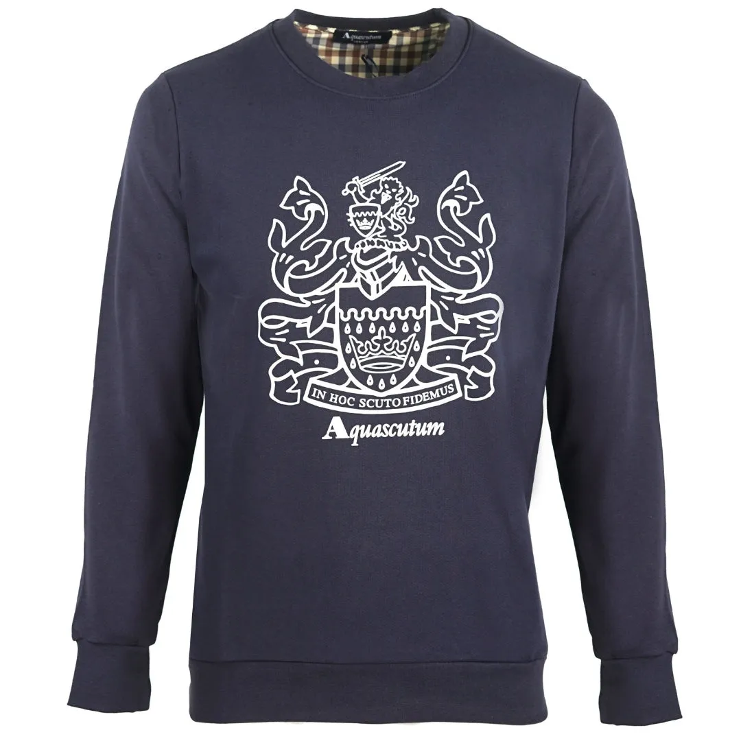 Aquascutum Large Crest Crew Neck Navy Sweatshirt