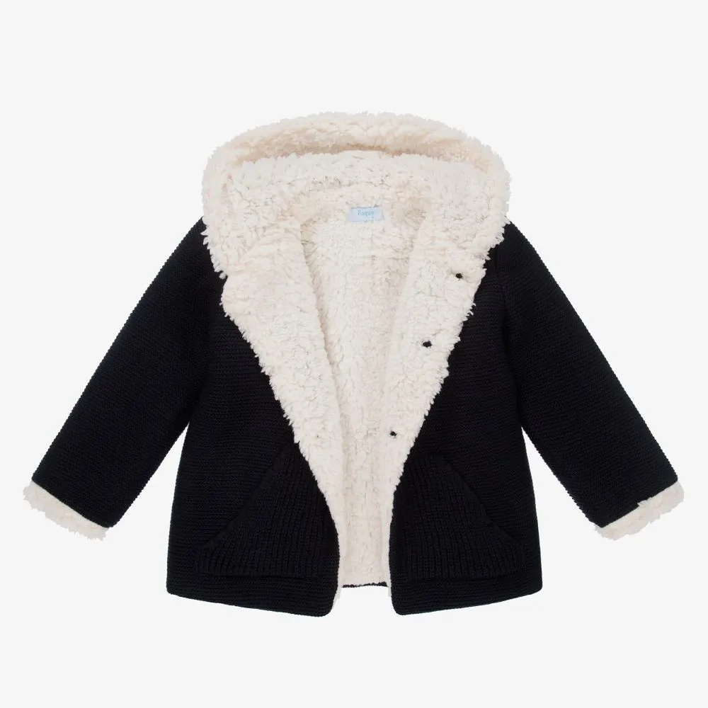 Blue Knit Fleece-Lined Coat