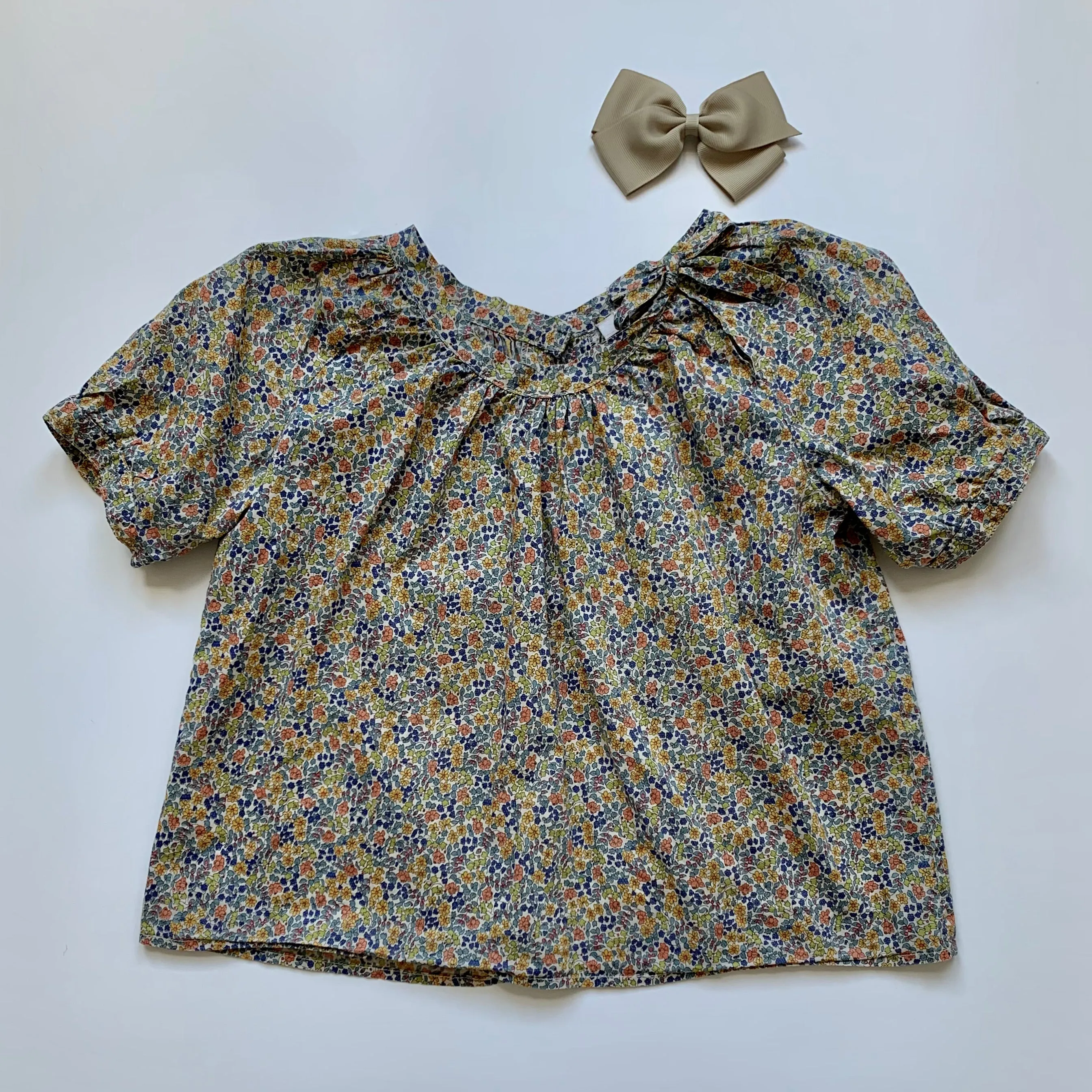 Caramel Blue Liberty Print Short Sleeve Blouse: 8 Years