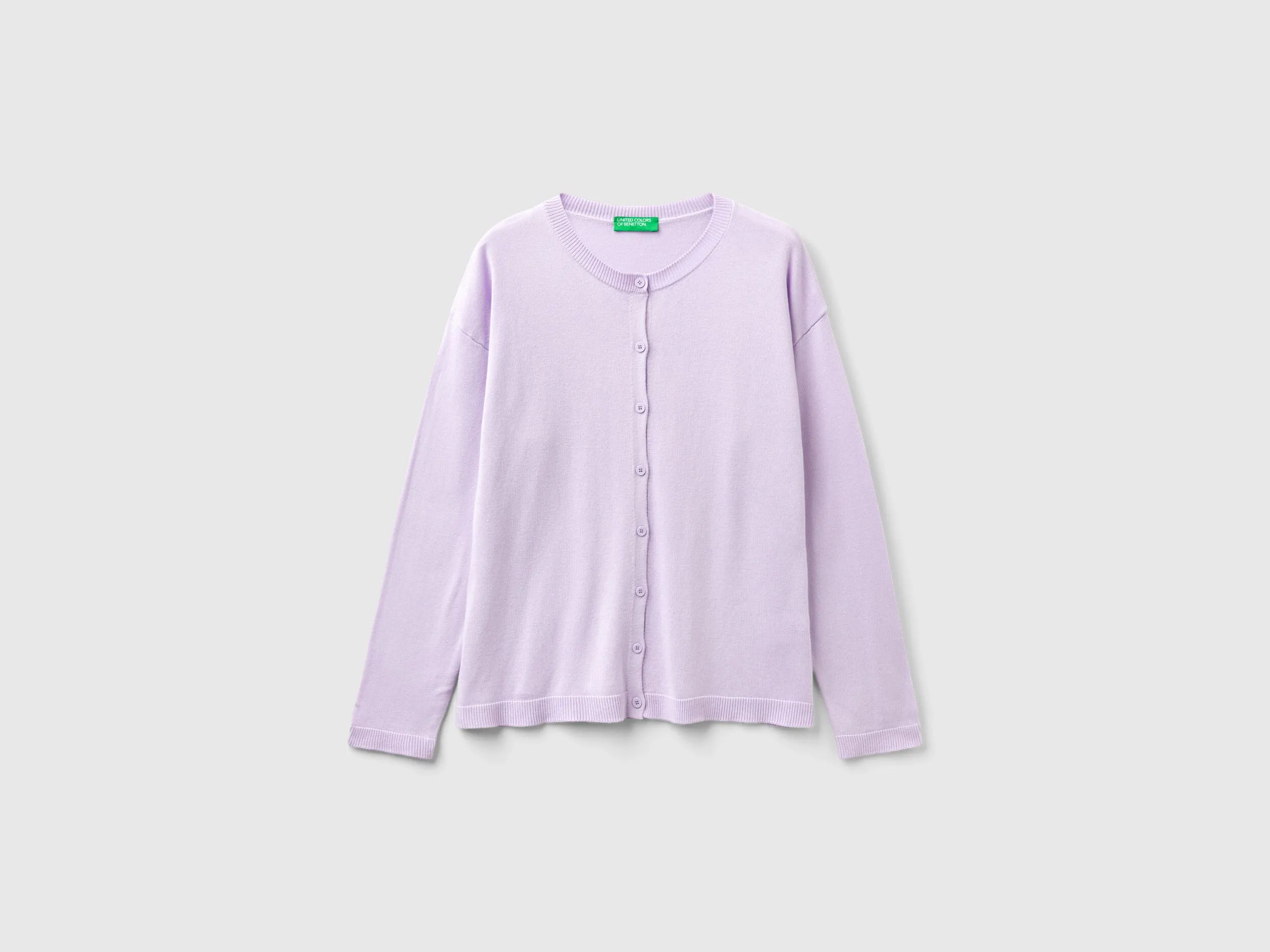 Crew neck cardigan with buttons - Lilac | Benetton