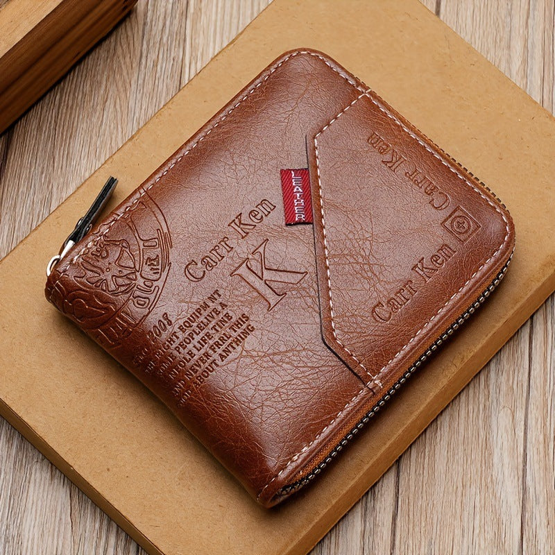 Cross-border men's short letter print zipper wallet