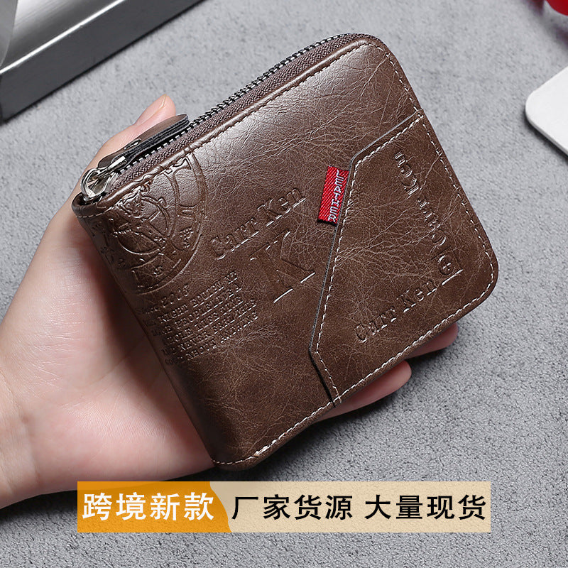 Cross-border men's short letter print zipper wallet