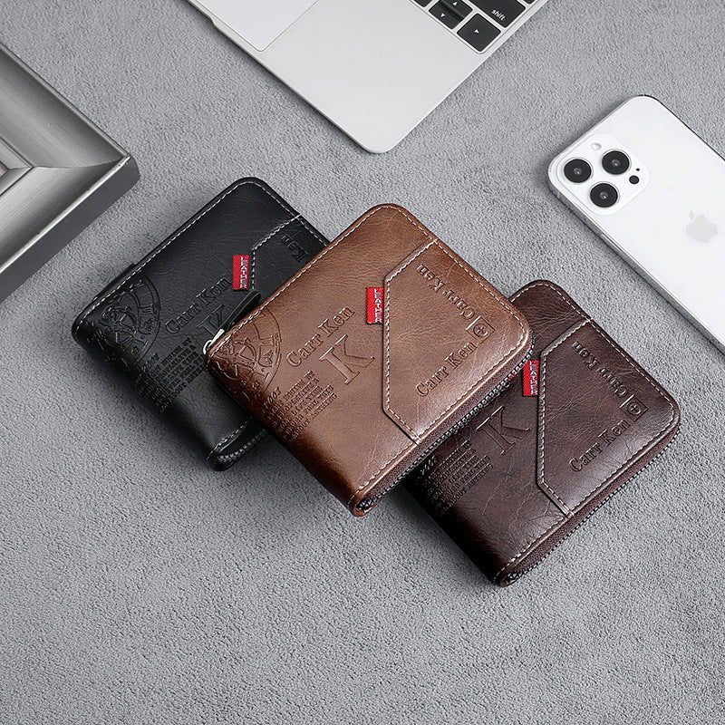 Cross-border men's short letter print zipper wallet