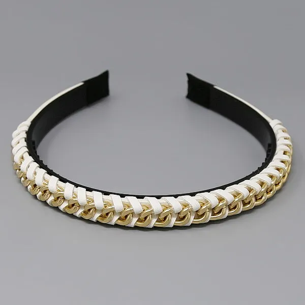 Curb Chain Accented Leather Wrapped Headband