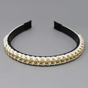 Curb Chain Accented Leather Wrapped Headband