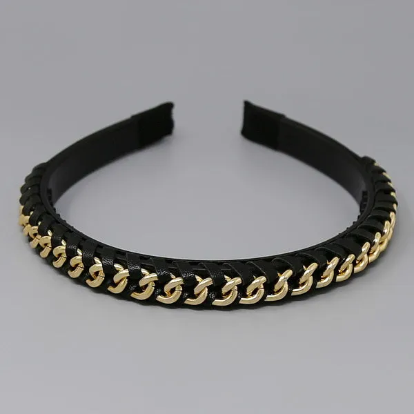 Curb Chain Accented Leather Wrapped Headband