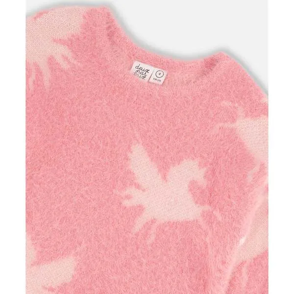 Deux par Deux Jacquard Unicorn Sweater Hairy Knit, Pink