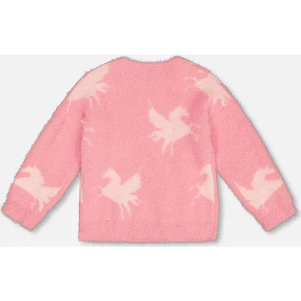 Deux par Deux Jacquard Unicorn Sweater Hairy Knit, Pink