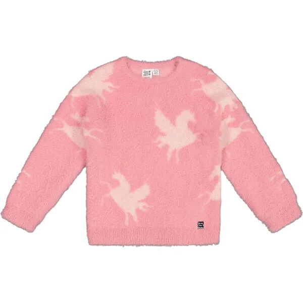 Deux par Deux Jacquard Unicorn Sweater Hairy Knit, Pink