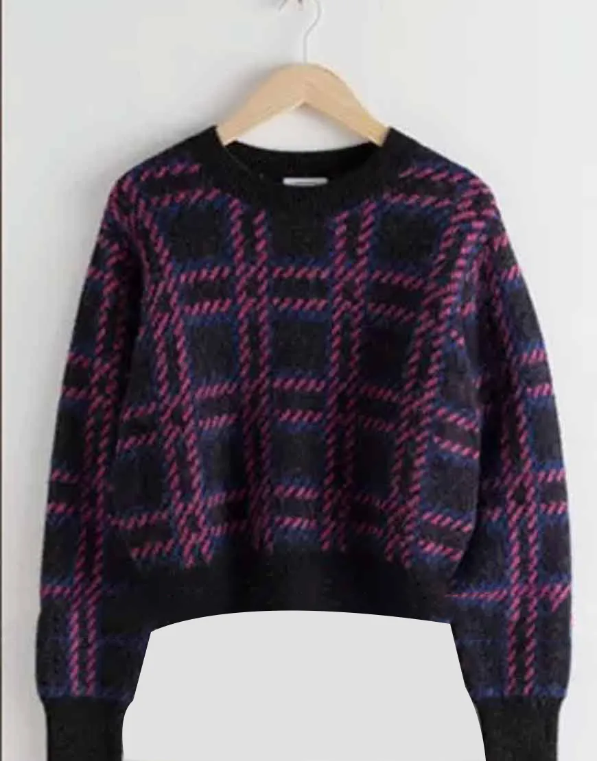 Emily In Paris Lily Collins Checked Sweater | Ujackets.com