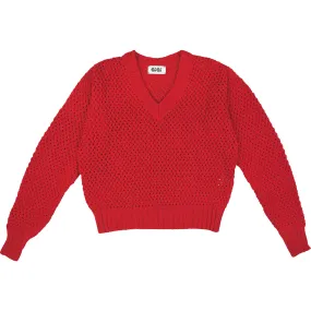 GiGi Knitwear Women's Mesh Sweater, Red