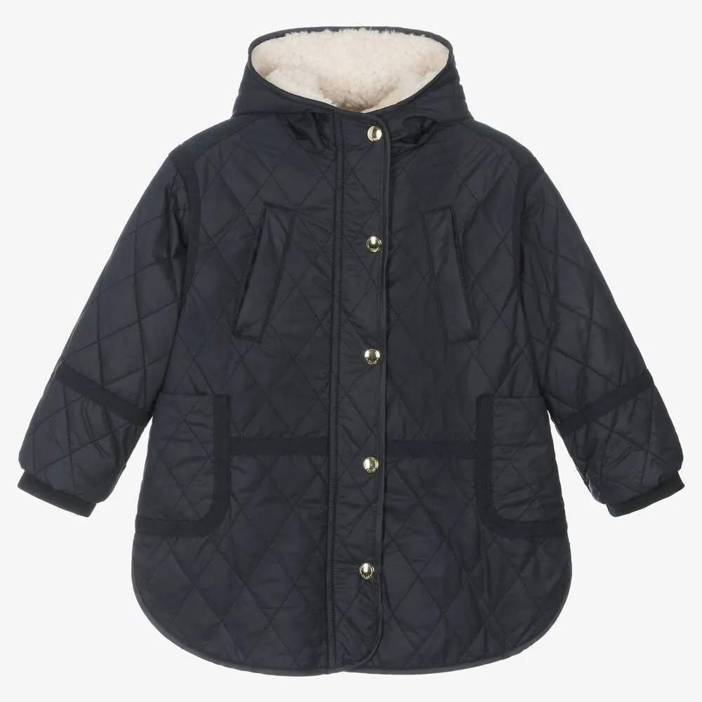 Girls Navy Blue Quilted Coat