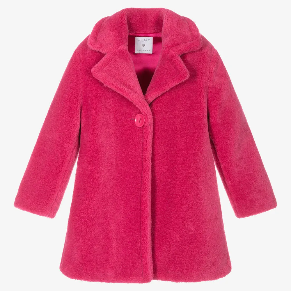 Girls Pink Teddy Fleece Coat