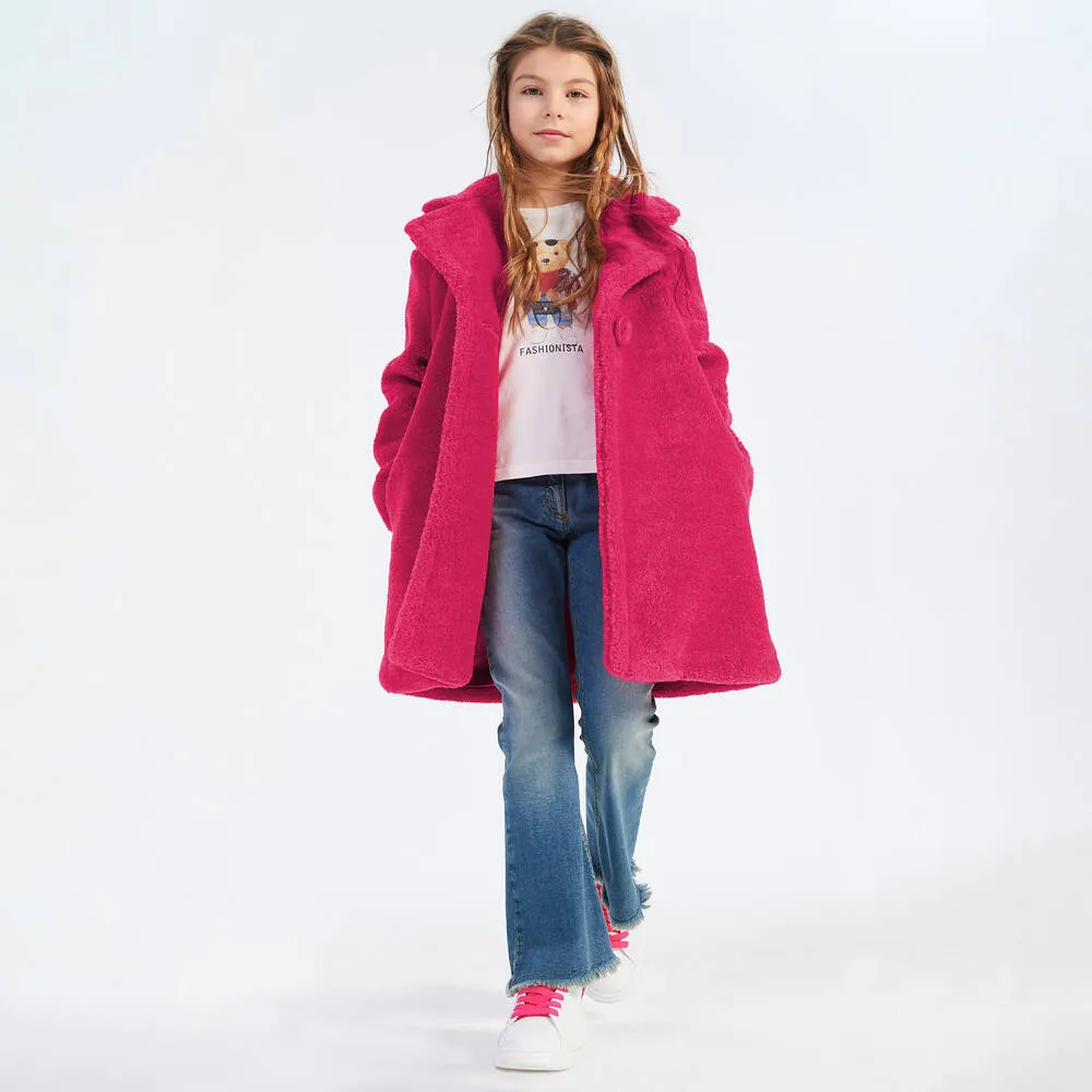 Girls Pink Teddy Fleece Coat