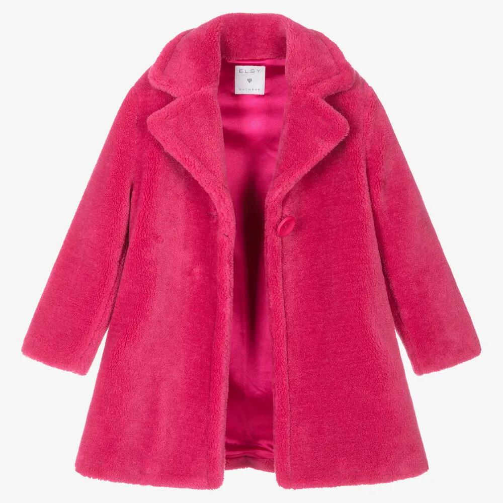 Girls Pink Teddy Fleece Coat