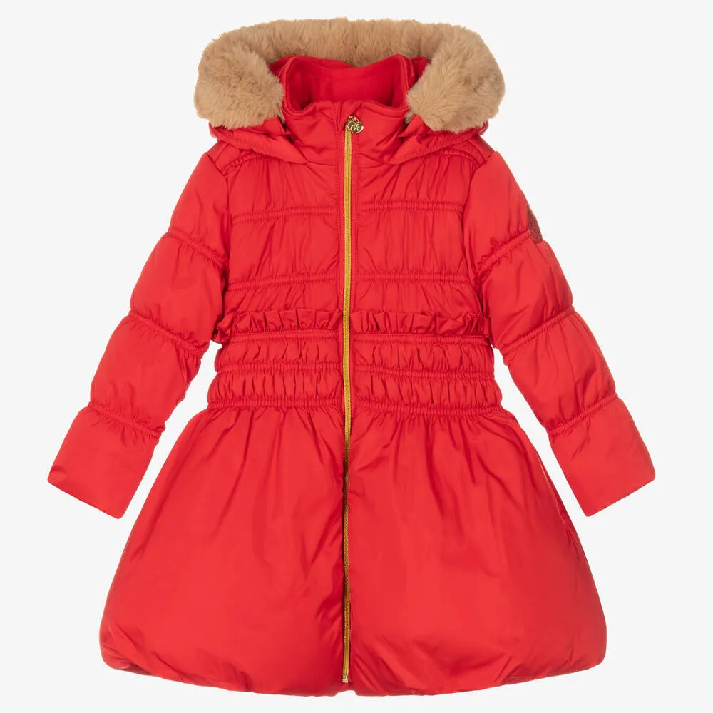 Girls Red Hooded Puffer Coat