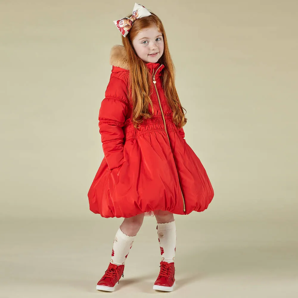 Girls Red Hooded Puffer Coat