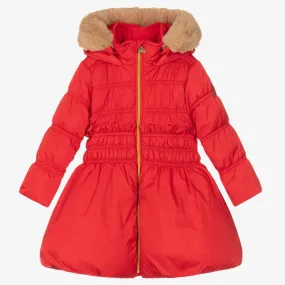 Girls Red Hooded Puffer Coat