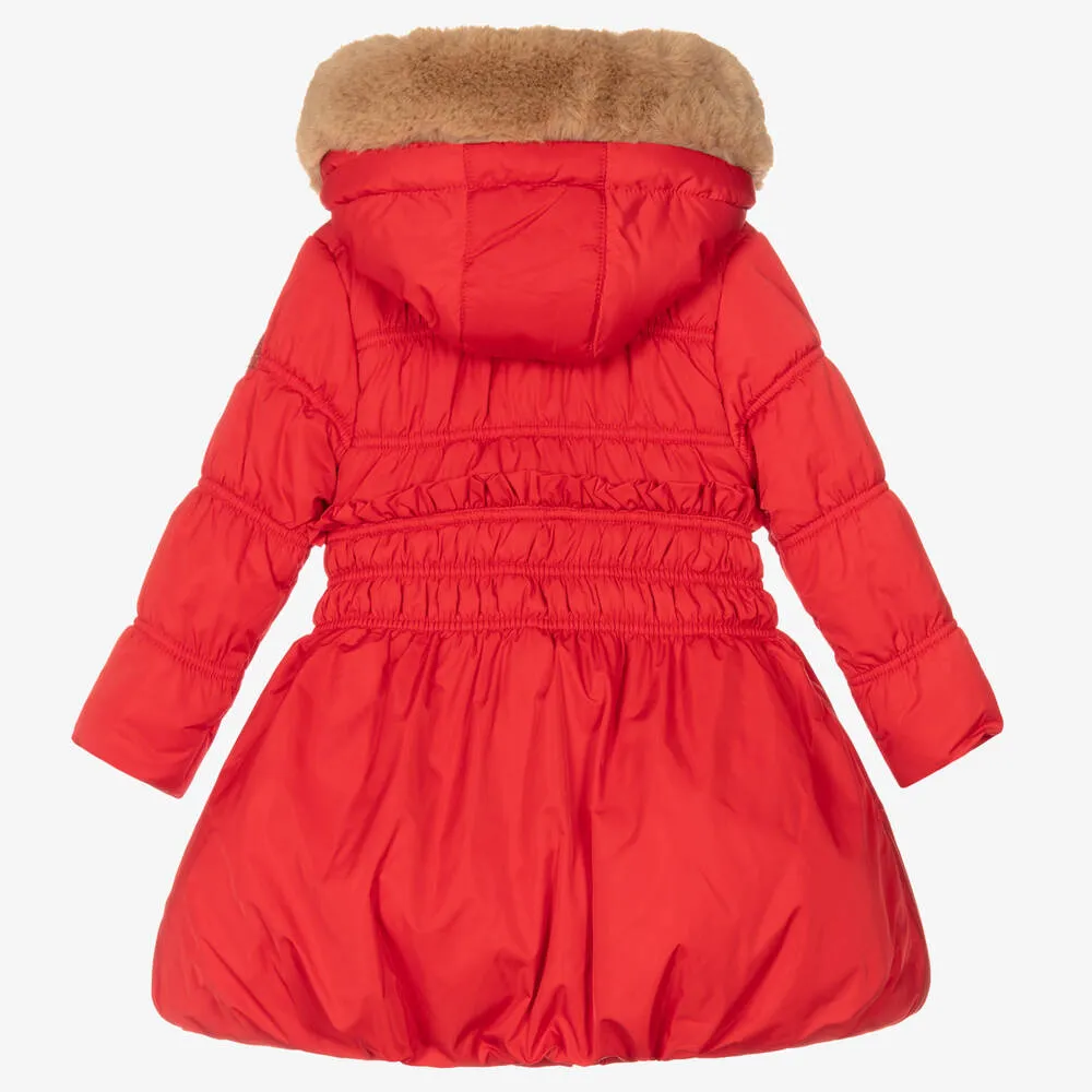 Girls Red Hooded Puffer Coat