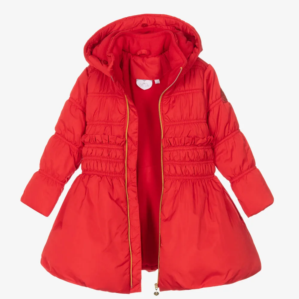 Girls Red Hooded Puffer Coat