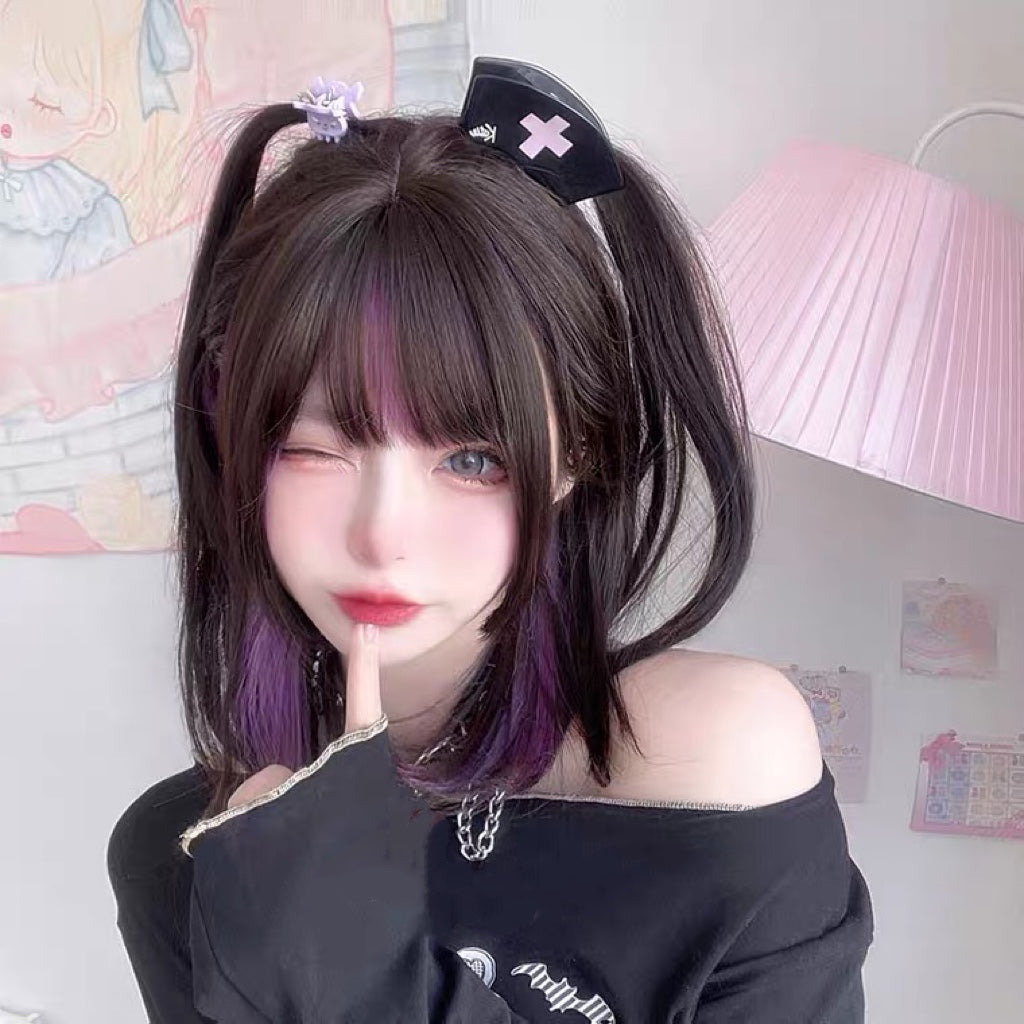 Ins jk purple black pick short straight wig BY7010