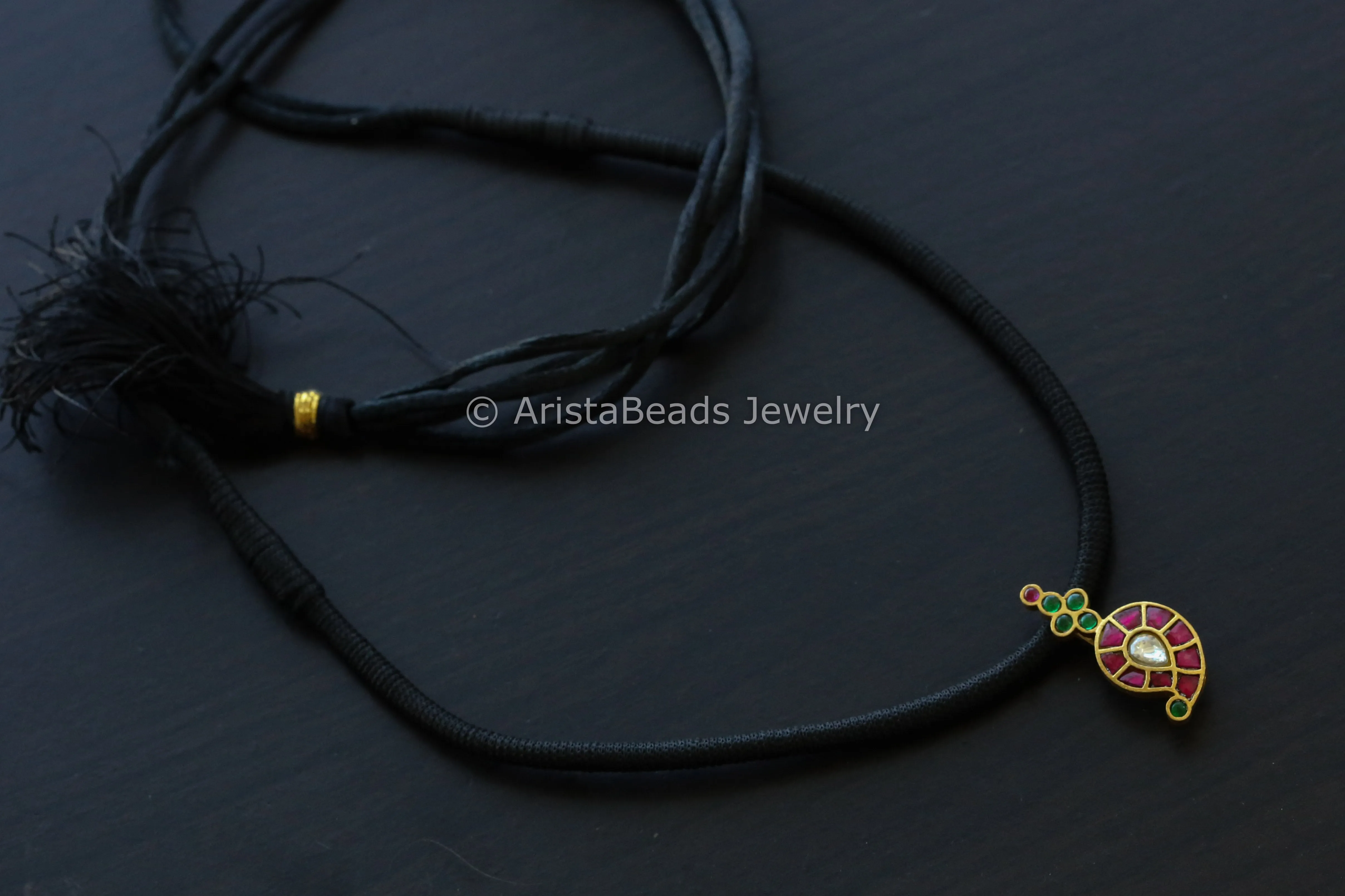 Kemp Kundan Mango Necklace In Black Thread