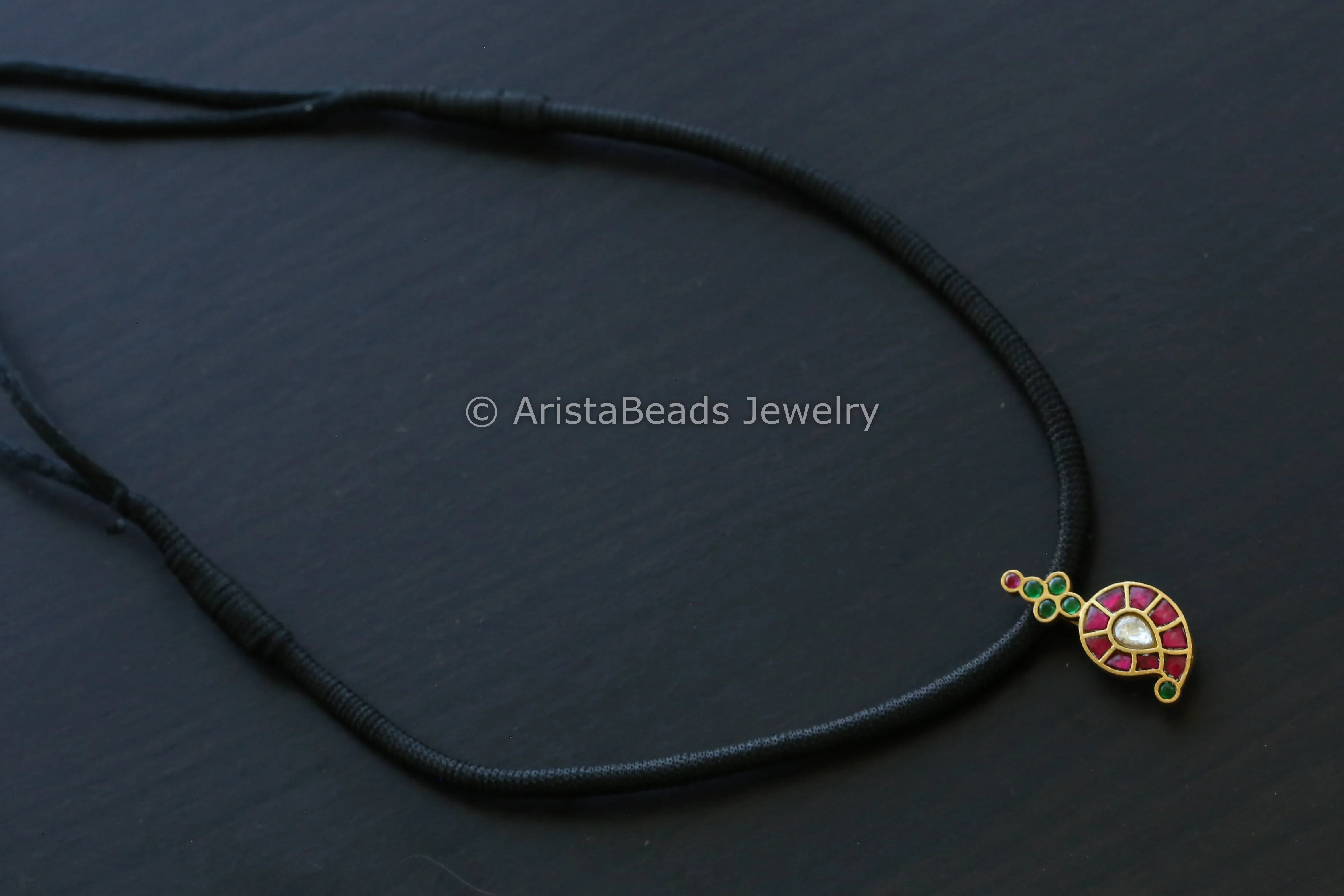 Kemp Kundan Mango Necklace In Black Thread