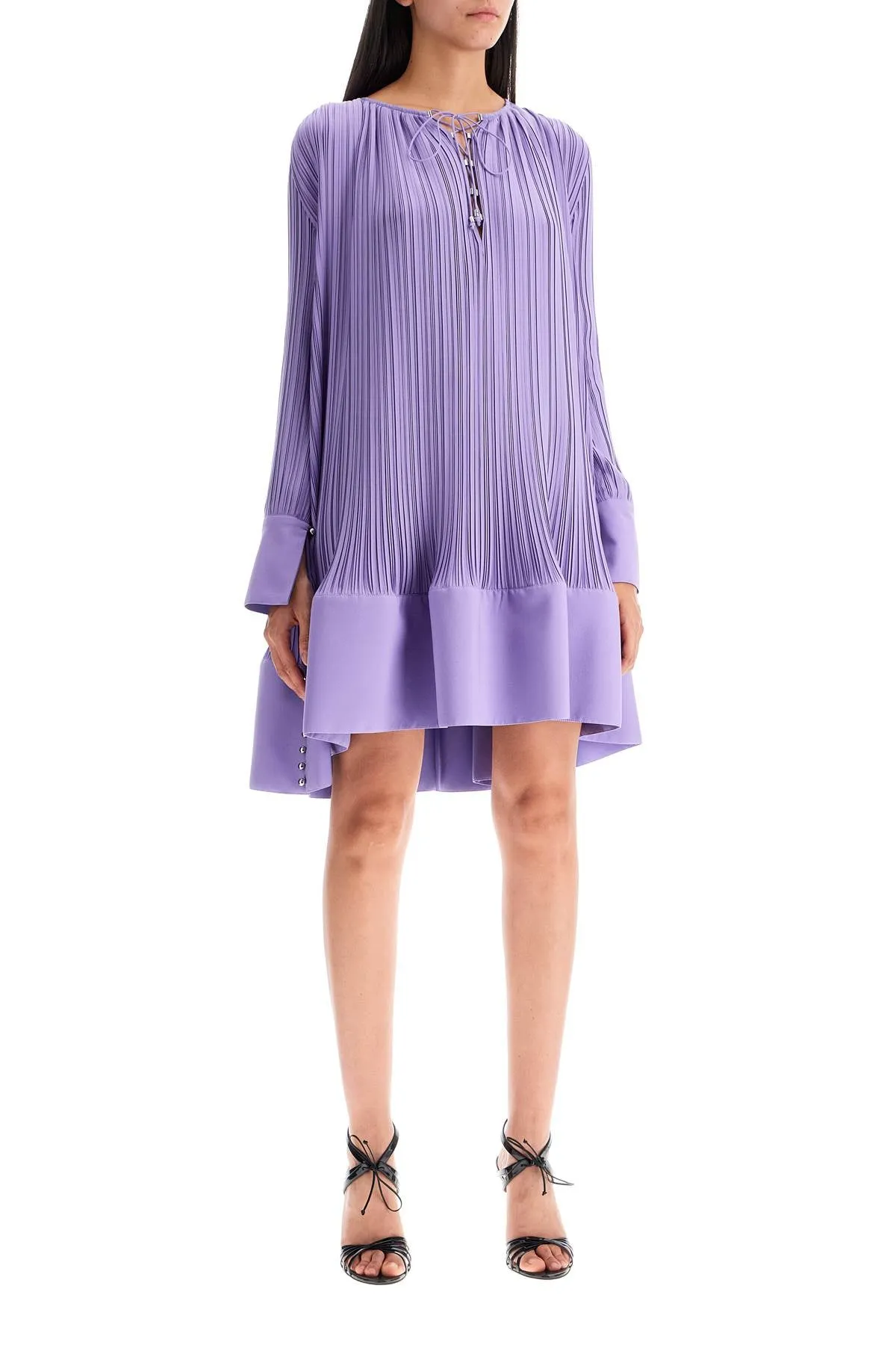 Lanvin Short Pleated Dress With Ruffles   Purple