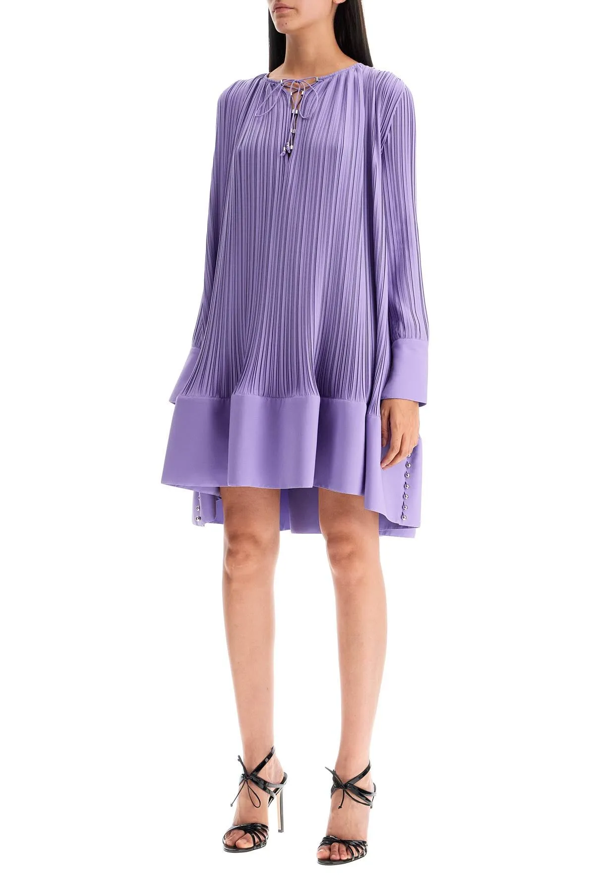 Lanvin Short Pleated Dress With Ruffles   Purple