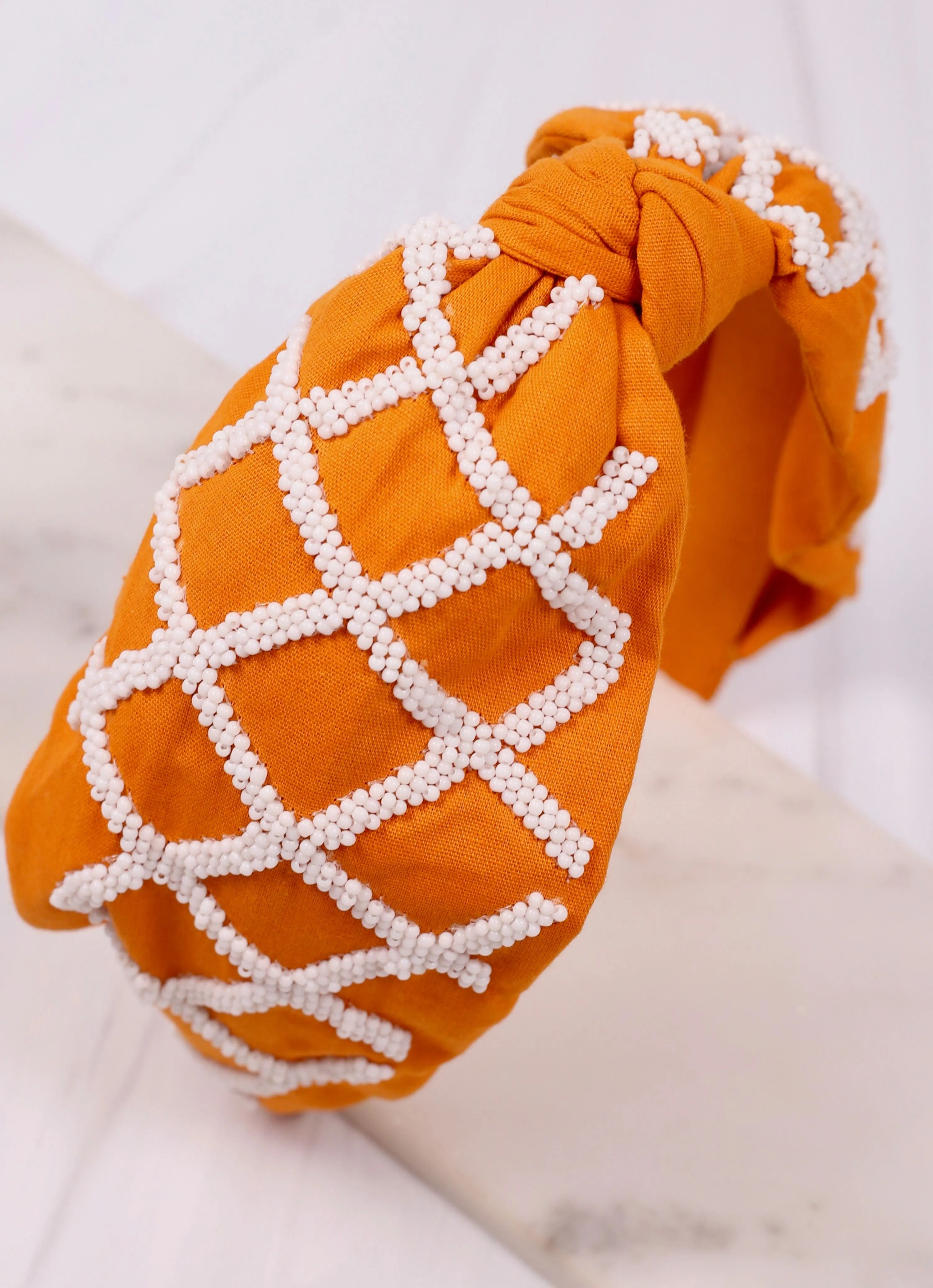 Lattice Beaded Headband BURNT ORANGE