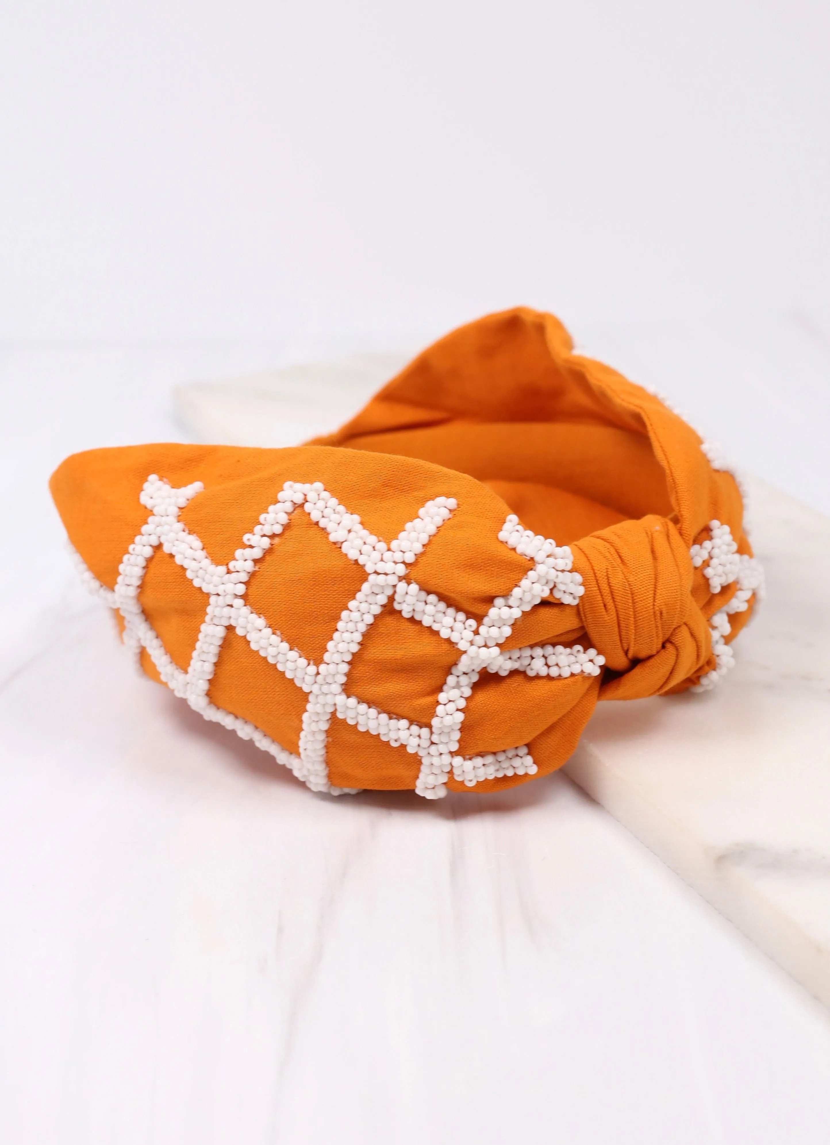 Lattice Beaded Headband BURNT ORANGE