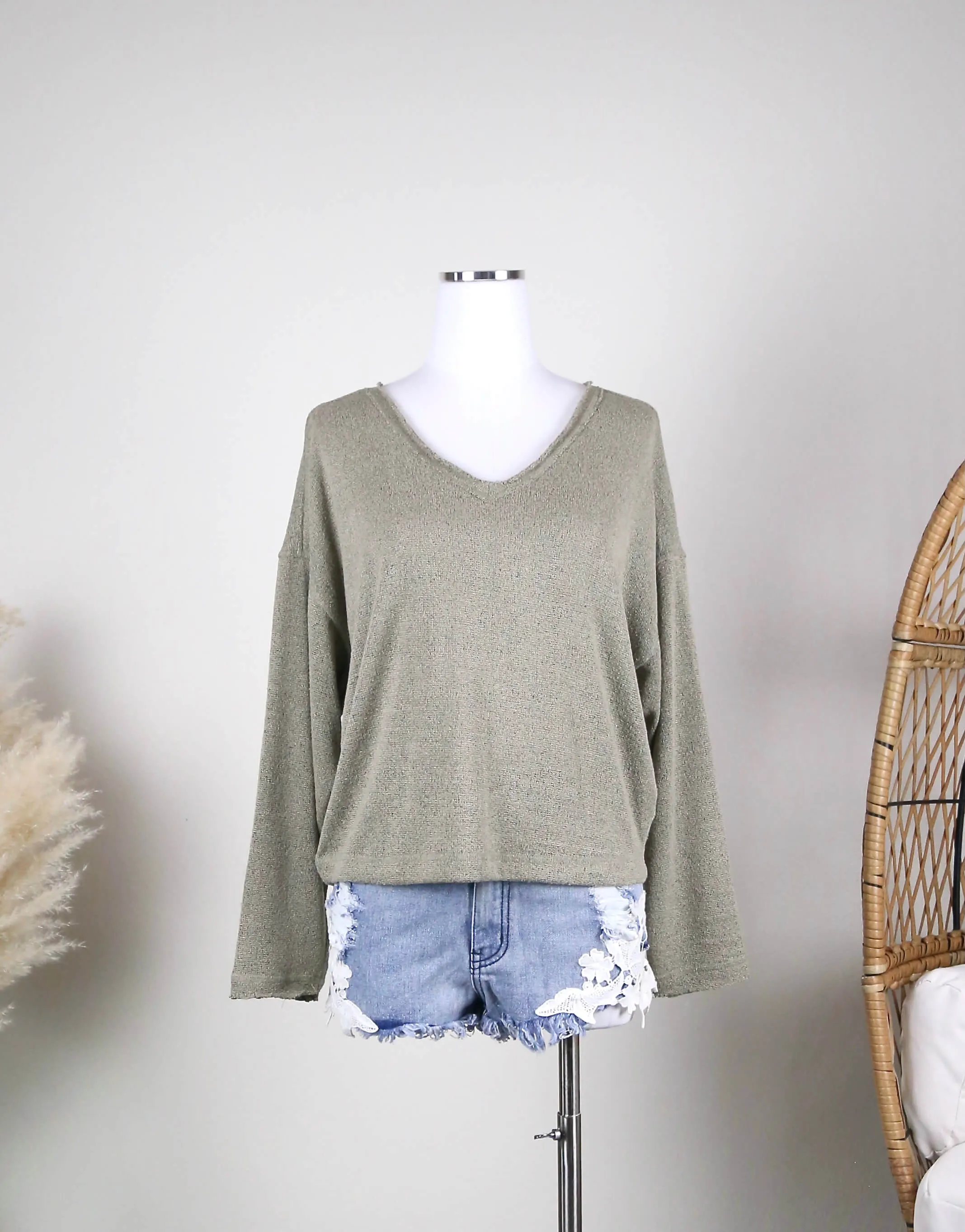 Layla Long Sleeve Knit Sweater in Olive