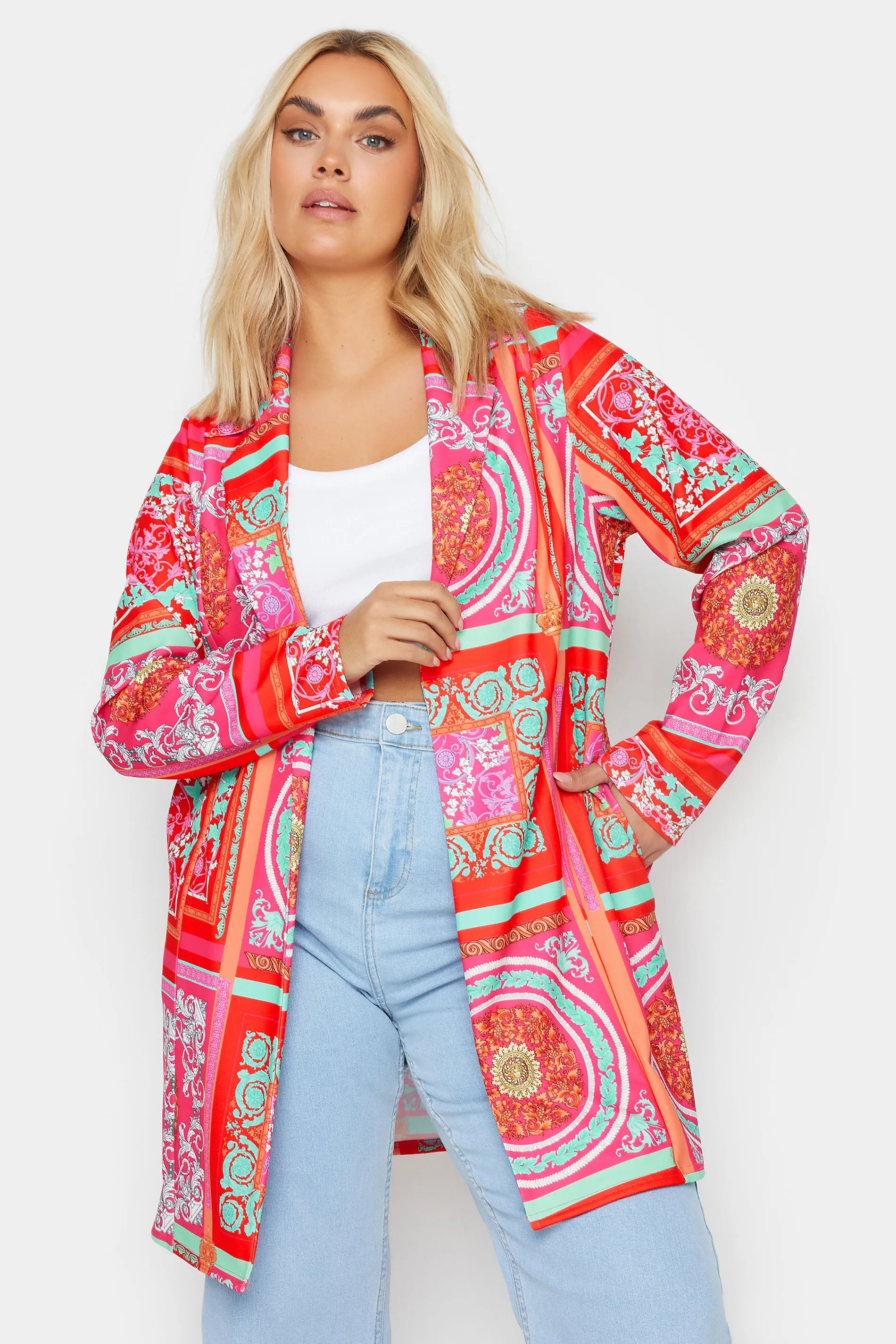 LIMITED COLLECTION Curve Red Mixed Tile Print Blazer