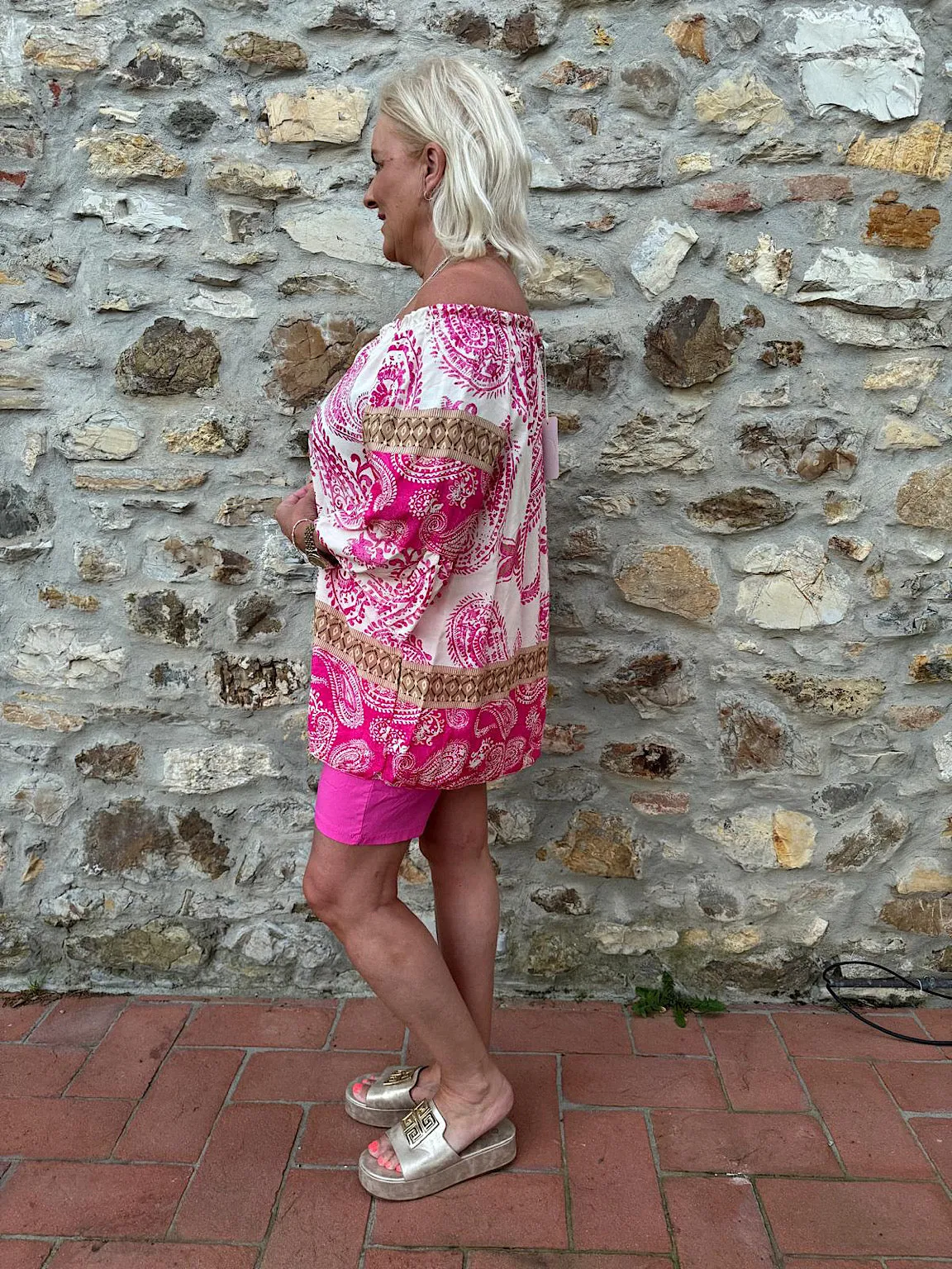 Lipstick Pink Paisley Bardot Tassel Blouse Maria