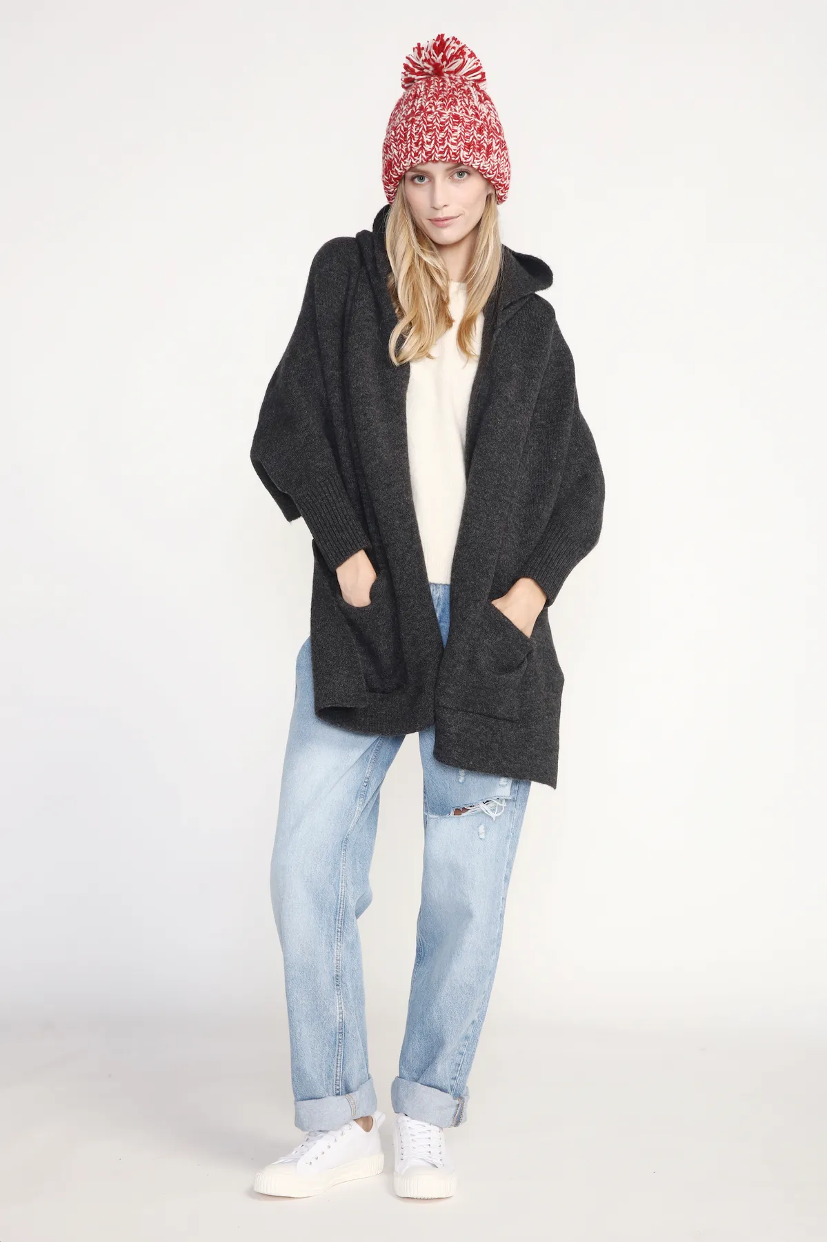 Look By M Pocket Shrug with Hoodie Cape Cardigan MSF3134