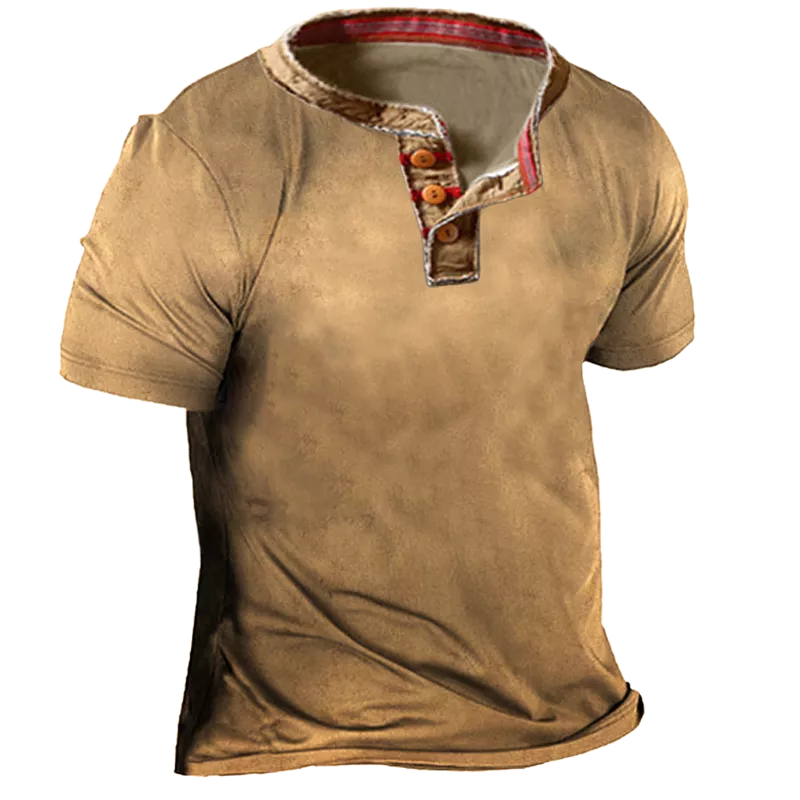 Men's Outdoor Vintage Henley Tactical Short Sleeve T-Shirt