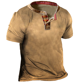 Men's Outdoor Vintage Henley Tactical Short Sleeve T-Shirt