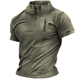 Men's Outdoor Zip Half Collar Tactical Short Sleeve T-Shirt