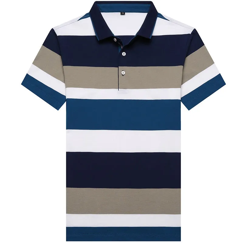 Men's Summer Contrast Color Striped Pattern Short Sleeve Polo Shirt