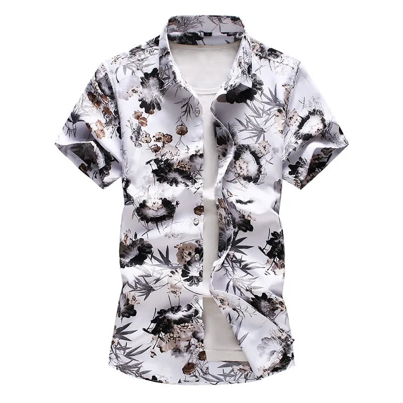 Men's Summer White Color Slim Fit Short Sleeve Beachwear Shirt