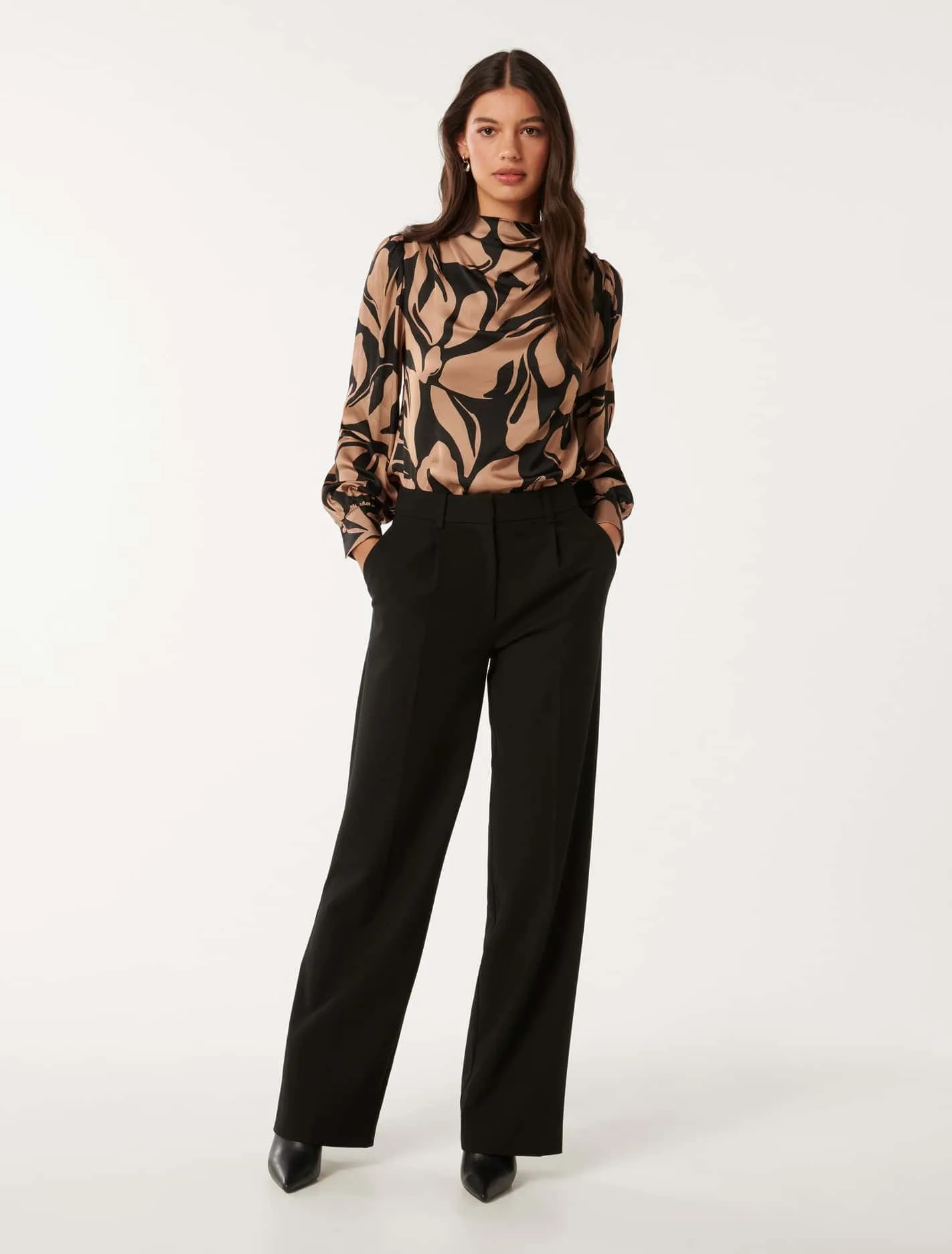 Nancy Drape Neck Button Blouse