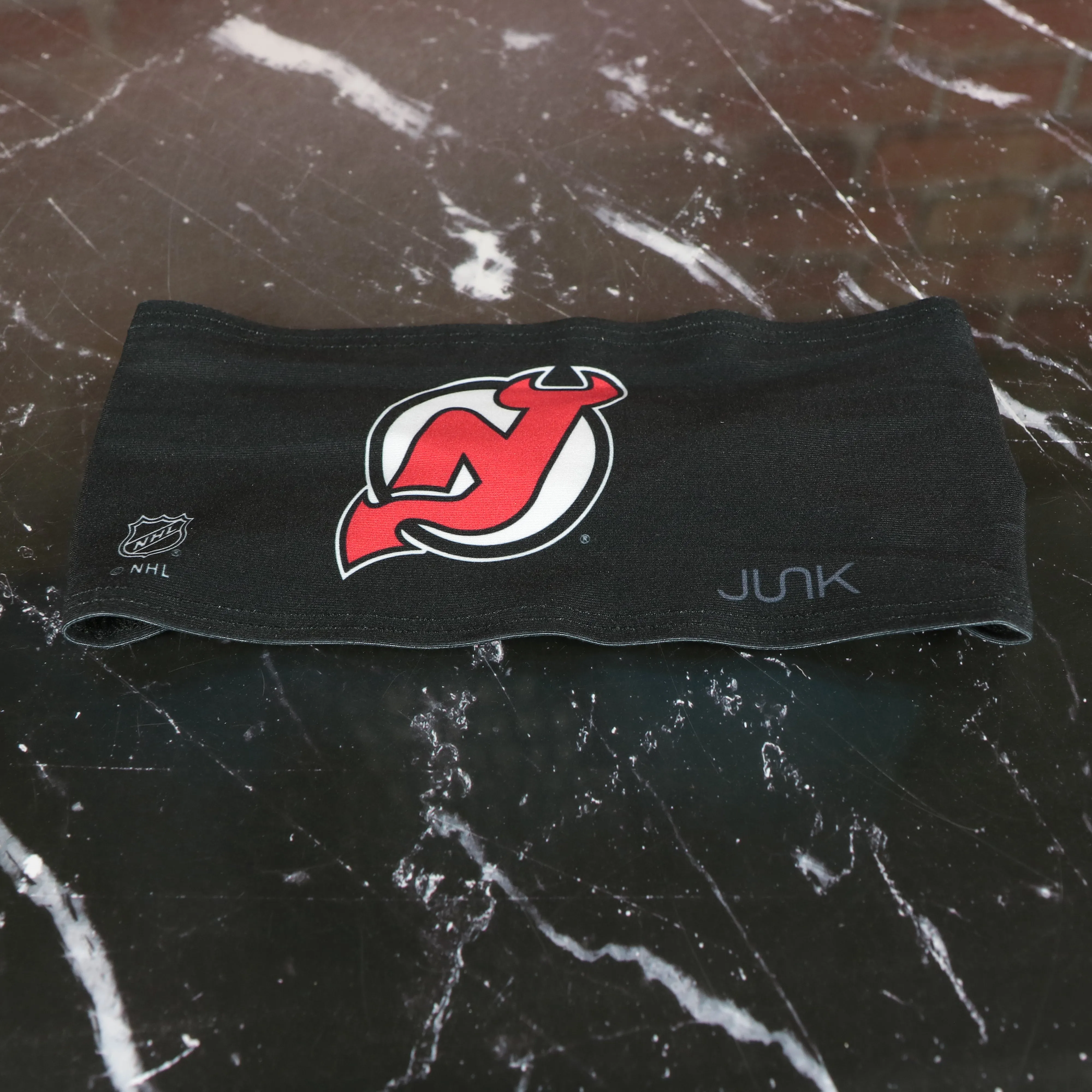 New Jersey Devils Moisture Wicking UPF 50+ Black Headband | Officially Licensed Junk Brands