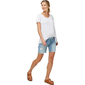 NOM Maternity Women's Montauk Distressed Denim Short, Pale Blue