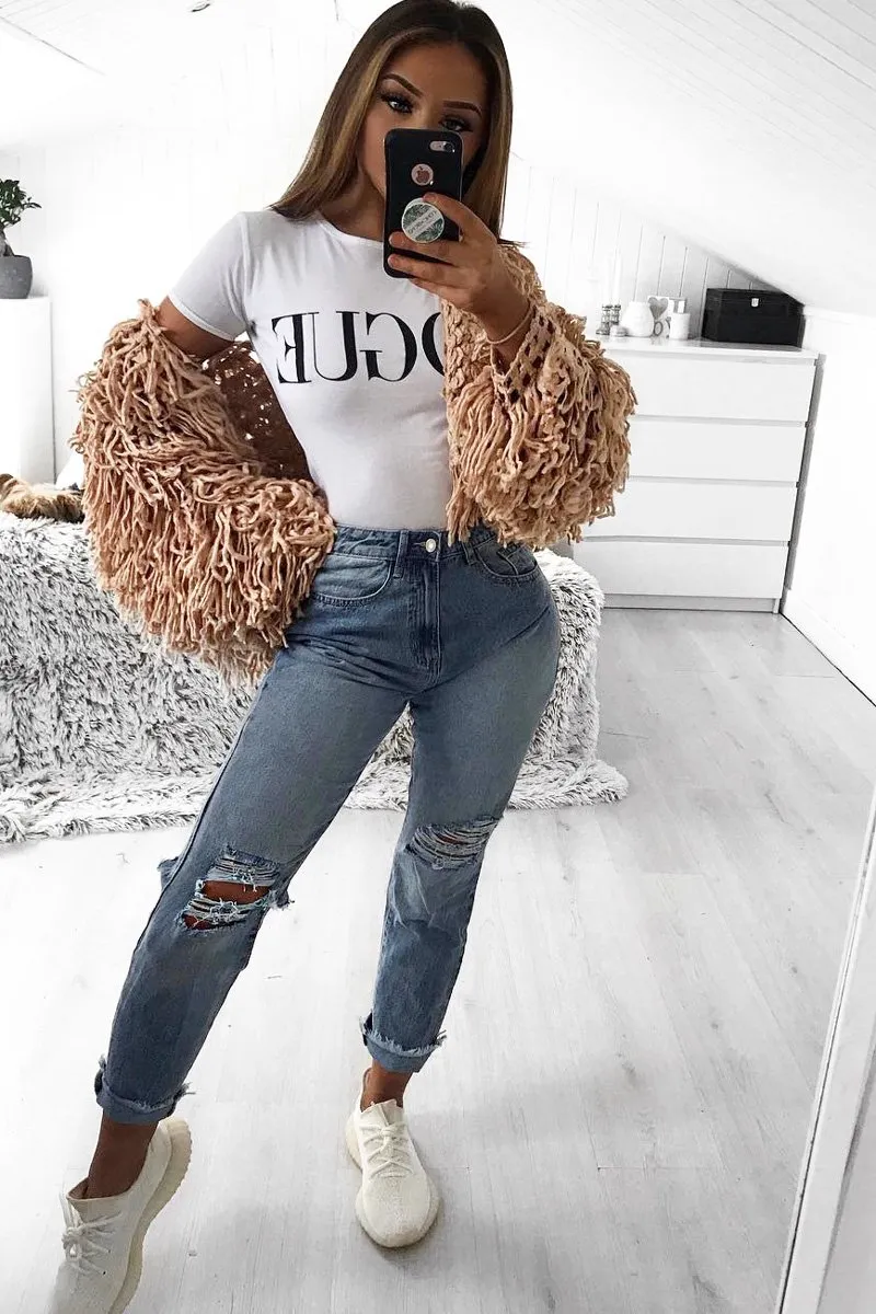 Nude Crop Shaggy Jacket - Idelle